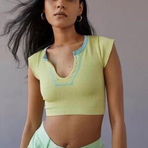 Urban Outfitters Green and Blue Ribbed Crop Top